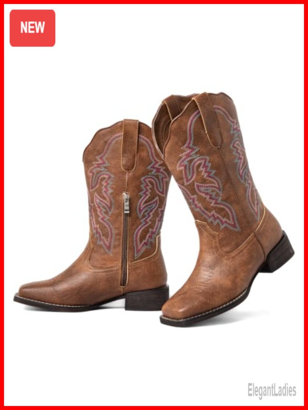 Extra Wide Calf Cowboy Boots Faux Leather Square Toe Mid-Calf Women